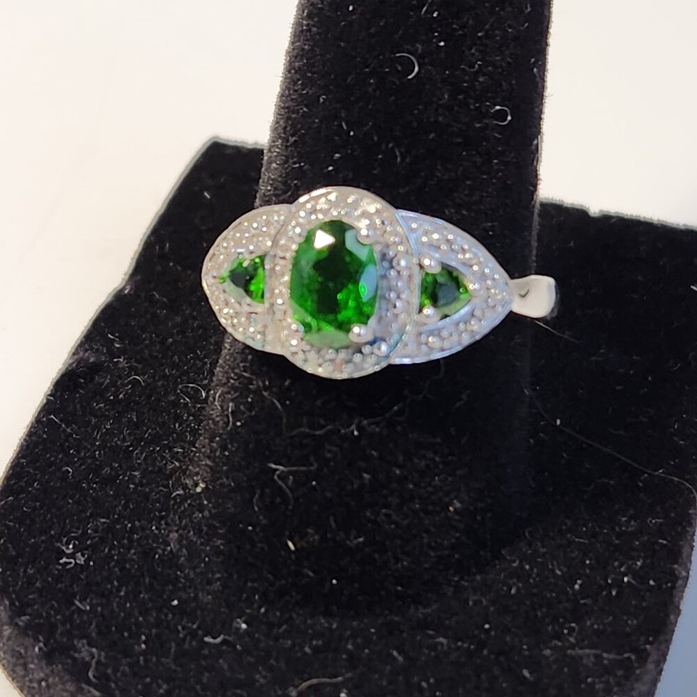 NWT Russian Diopside Diamond Ring, Earrings and Necklace 3 piece set